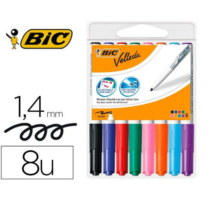 BIC Velleda 1741 Estuche de 8 Marcadores para Pizarra Blanca Surtidos con Punta Redonda