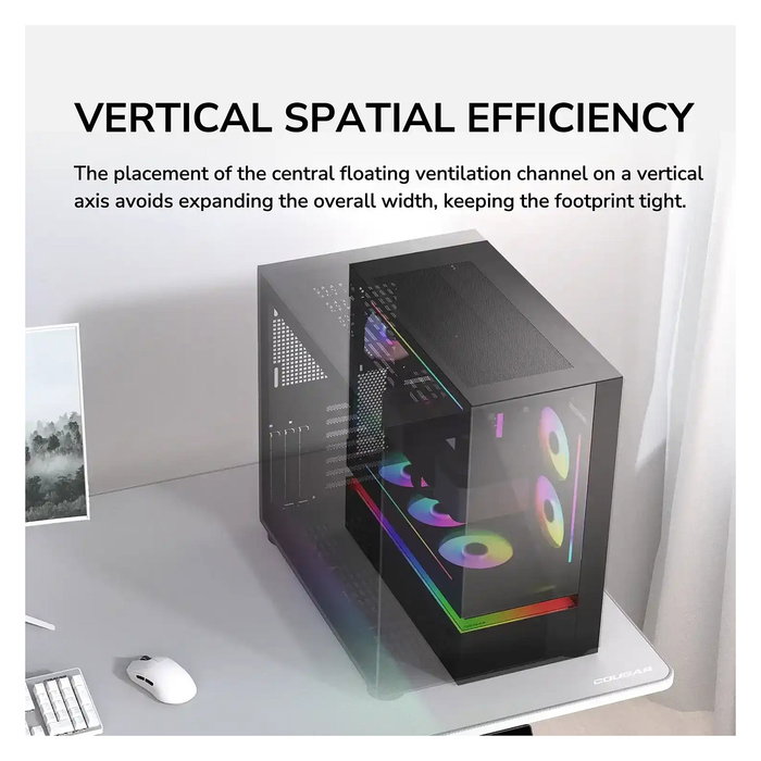Cougar CFV235 Midi Torre Gaming PC - Caja ATX con Panel de Vidrio Templado ARGB, 3 Ventiladores, 7 Ranuras, Negro, hasta Placa 43 cm