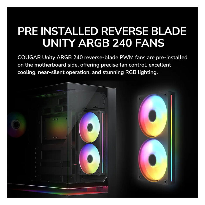 Cougar CFV235 Midi Torre Gaming PC - Caja ATX con Panel de Vidrio Templado ARGB, 3 Ventiladores, 7 Ranuras, Negro, hasta Placa 43 cm