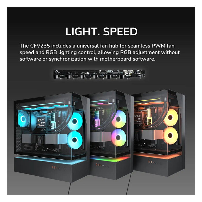 Cougar CFV235 Midi Torre Gaming PC - Caja ATX con Panel de Vidrio Templado ARGB, 3 Ventiladores, 7 Ranuras, Negro, hasta Placa 43 cm