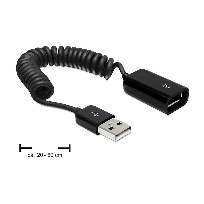 DeLOCK Cable de extensión USB 2.0 espiral 0,6 m USB A macho/hembra Negro DeLOCK Cable de extensión USB 2.0 espiral 0,6 m USB A macho/hembra Negro