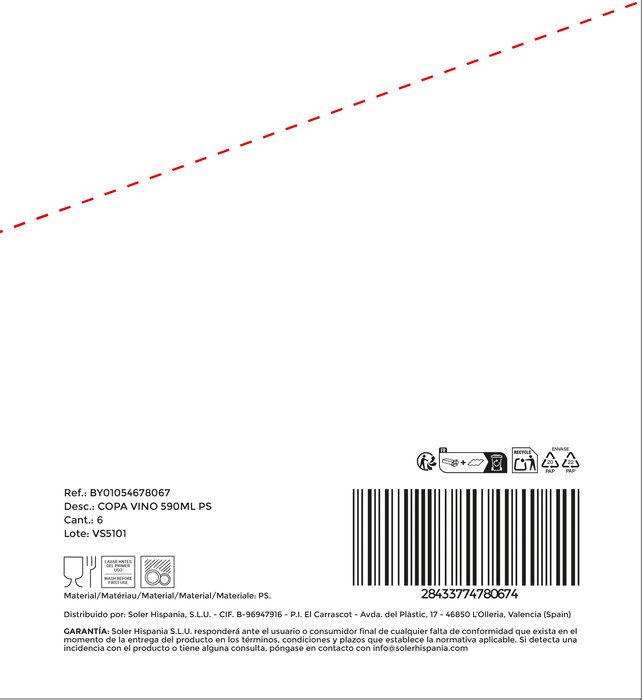 La Mediterranea Copa Vino 590 ml - 9.6 x 21.1 x 6.5 cm (12 Unidades)