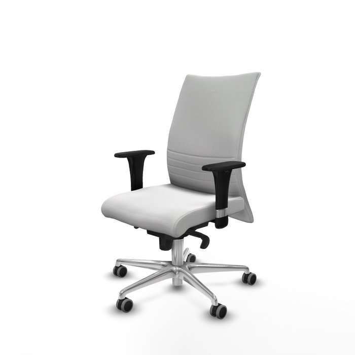 PIQUERAS Y CRESPO Silla Albacete confidente con mecanismo Sincro, Tela Blanca, Base Aluminio, Brazos 1D, Ruedas 65 mm