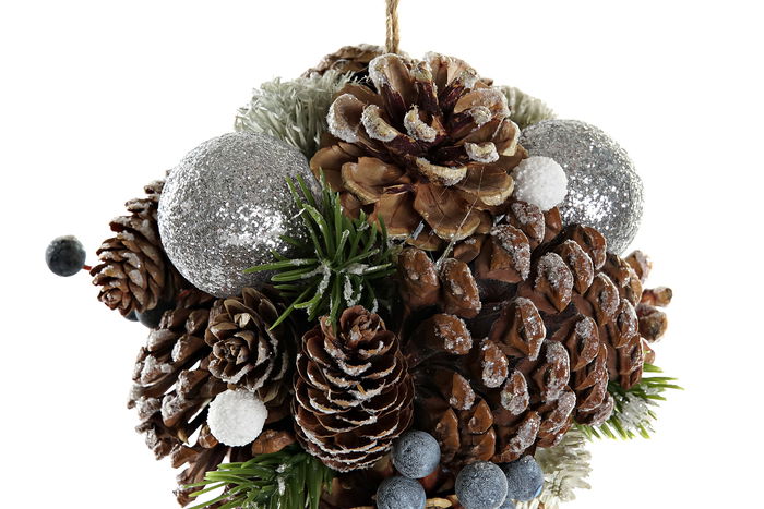 DKD Home Decor Bola Decoración Navidad Frutos Blancos Alpina Nevado Piñas Plástico Natural Blanco Plateado 14 x 14 x 20 cm (2 Unidades)