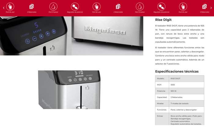 MAGEFESA Tostadora Rise Digital MGF3333 de Acero Inoxidable, 925 W