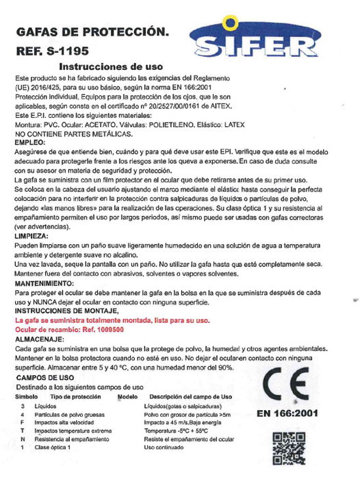 SIFER SEGURIDAD Gafas Personna 1195 Claras Antivaho Proteccíon contra Partículas y Líquidos SIFER SEGURIDAD Gafas Personna 1195 Claras Antivaho Proteccíon contra Partículas y Líquidos