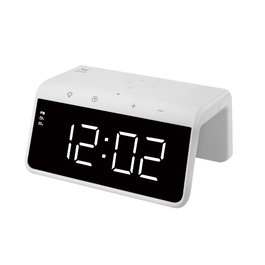 SAMI Despertador LED Digital con Reloj y Cargador Inalámbrico 10W Rápido para Móviles - Base de Alarma y Estación de Carga, Pantalla Clara, Color Blanco