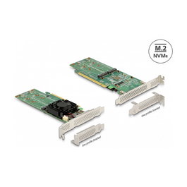 DeLOCK Tarjeta PCIe x16 a 4 NVMe M.2 Interno - Factor Forma Low Profile, Verde, Activo, 32 Gbit/s, Soporte Windows/Linux