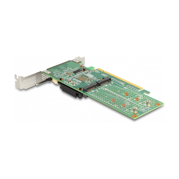 DeLOCK Tarjeta PCIe x16 a 4 NVMe M.2 Interno - Factor Forma Low Profile, Verde, Activo, 32 Gbit/s, Soporte Windows/Linux