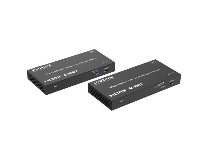 Vivolink VLKVM150 Kit Extensor KVM HDBaseT 18Gbps, 4K60, USB 2.0, Audio, IR, PoC, Alcance 150m por Cable Cat6a/7 para Salas Profesionales