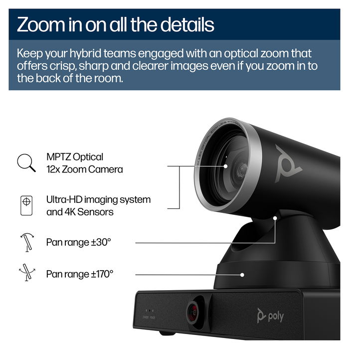 HP Poly Studio E60 Cámara Inteligente 4K MPTZ con Zoom Óptico 12x