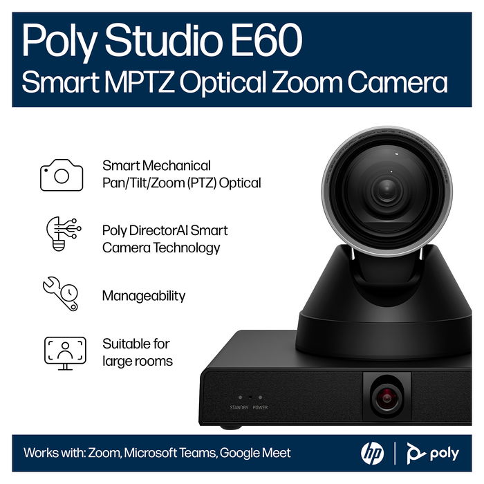 HP Poly Studio E60 Cámara Inteligente 4K MPTZ con Zoom Óptico 12x