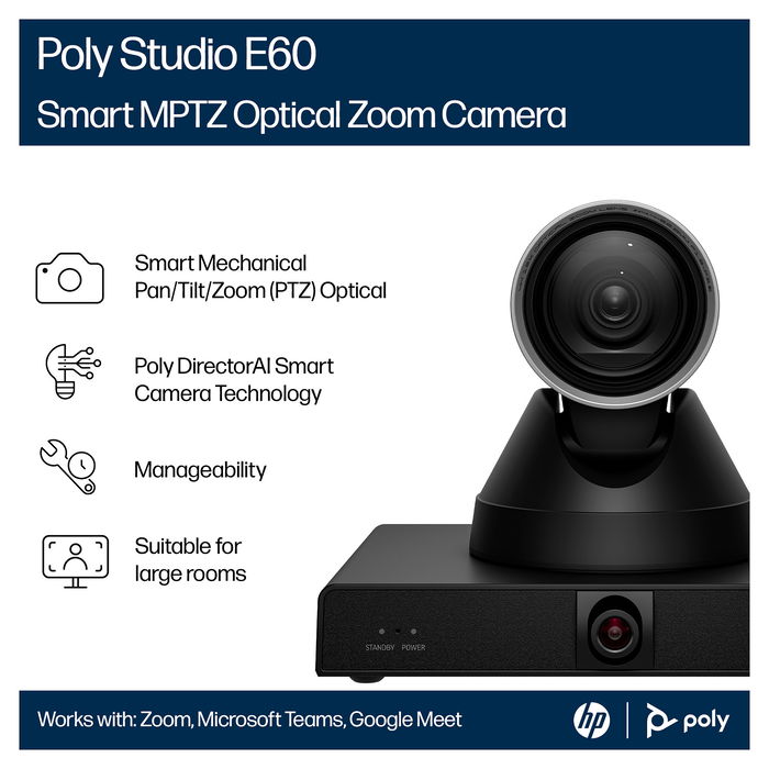 HP Poly Studio E60 Cámara Inteligente 4K MPTZ con Zoom Óptico 12x