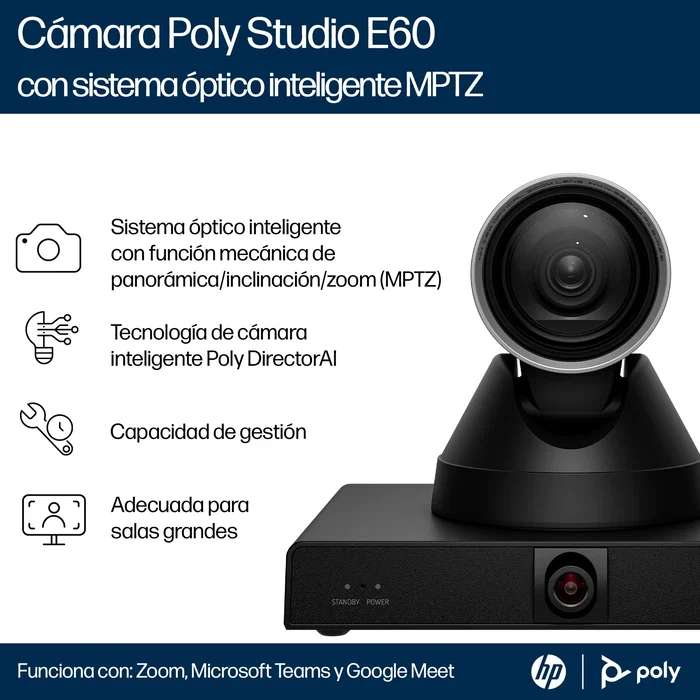 HP Poly Studio E60 Smart Cámara 4K MPTZ con Zoom Óptico 12x HP Poly Studio E60 Smart Cámara 4K MPTZ con Zoom Óptico 12x