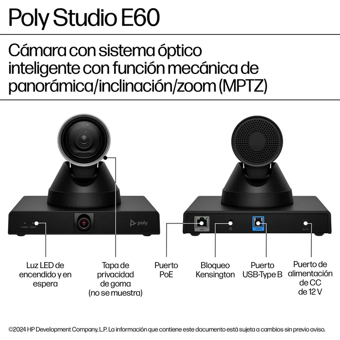 HP Poly Studio E60 Smart Cámara 4K MPTZ con Zoom Óptico 12x HP Poly Studio E60 Smart Cámara 4K MPTZ con Zoom Óptico 12x