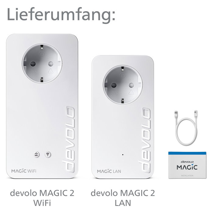 Devolo Magic 2 WiFi next Powerline Starter Kit, Adaptador WiFi y LAN, hasta 2400 Mbps, Gigabit Ethernet, Blanco Devolo Magic 2 WiFi next Powerline Starter Kit, Adaptador WiFi y LAN, hasta 2400 Mbps, Gigabit Ethernet, Blanco