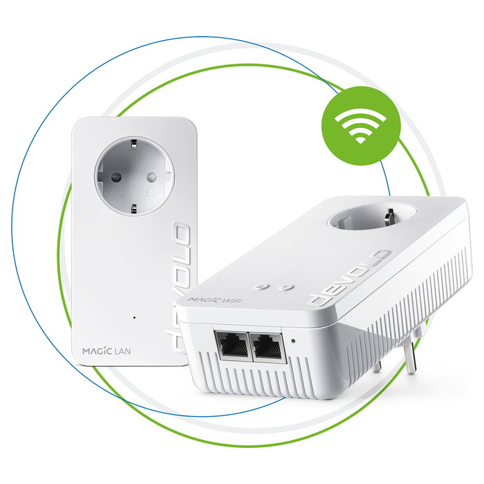 Devolo Magic 2 WiFi next Powerline Starter Kit, Adaptador WiFi y LAN, hasta 2400 Mbps, Gigabit Ethernet, Blanco Devolo Magic 2 WiFi next Powerline Starter Kit, Adaptador WiFi y LAN, hasta 2400 Mbps, Gigabit Ethernet, Blanco