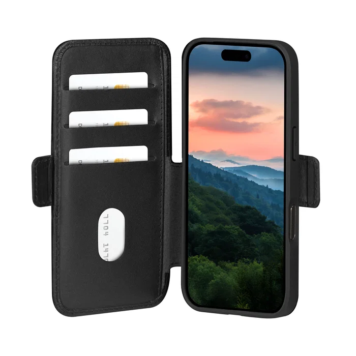 Dbramante1928 Copenhagen Funda cartera de cuero negro con soporte y bolsillos para Apple iPhone 17 Pro