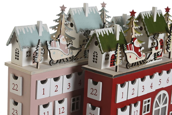 DKD Home Decor Calendario Adviento Navidad Tradicional Rojo Rosa 37.5 x 8.5 x 31 cm (2 Unidades)