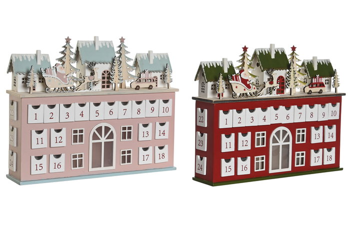 DKD Home Decor Calendario Adviento Navidad Tradicional Rojo Rosa 37.5 x 8.5 x 31 cm (2 Unidades)