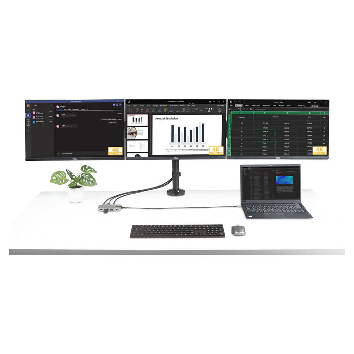 StarTech 117B-USBC-MULTIPORT Adaptador Multipuertos USB-C para 3 Monitores 4K 60Hz Doble, HDMI/DisplayPort 4K 30Hz, USB 3.2 Gen 2, PD 100W