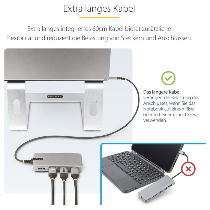 StarTech 117B-USBC-MULTIPORT Adaptador Multipuertos USB-C para 3 Monitores 4K 60Hz Doble, HDMI/DisplayPort 4K 30Hz, USB 3.2 Gen 2, PD 100W