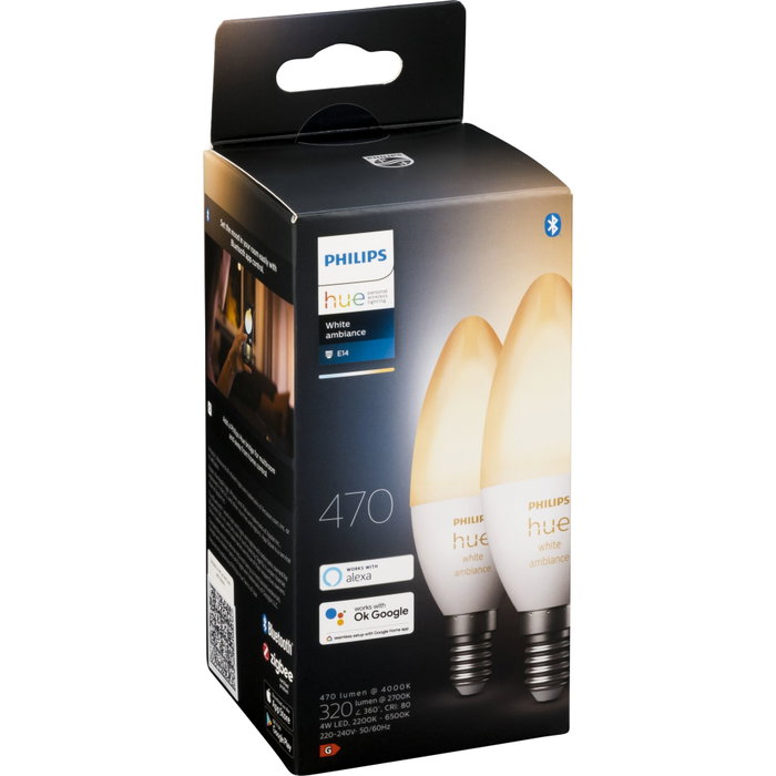 Philips Hue Pack de 2 Bombillas LED Inteligentes E14 White Ambiance Philips Hue Pack de 2 Bombillas LED Inteligentes E14 White Ambiance