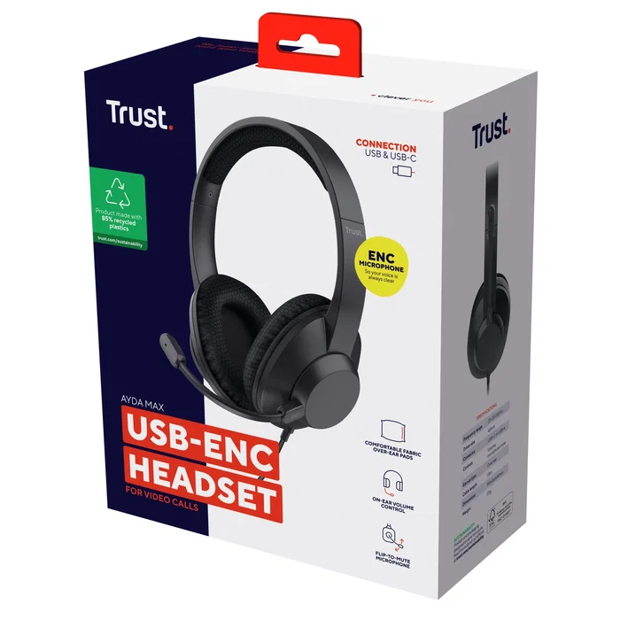 Trust Ayda Max Auriculares con Micrófono ENC USB Type-C/A Negro