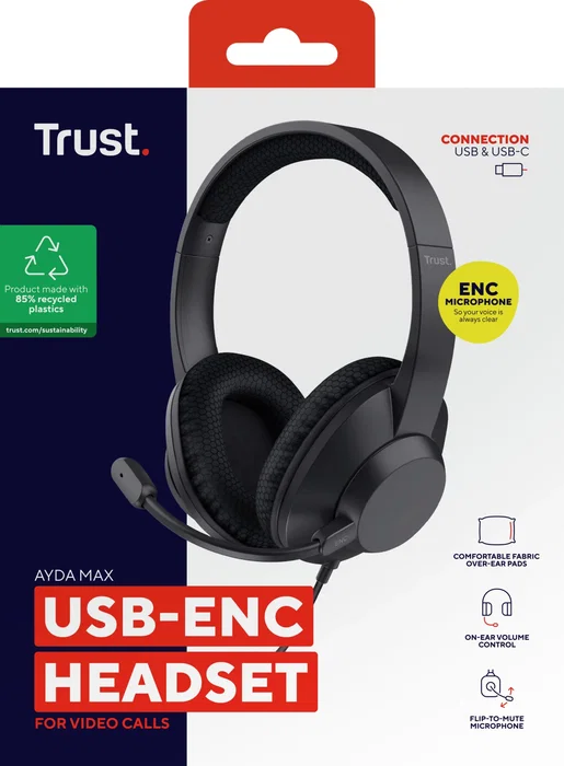 Trust Ayda Max Auriculares con Micrófono ENC USB Type-C/A Negro