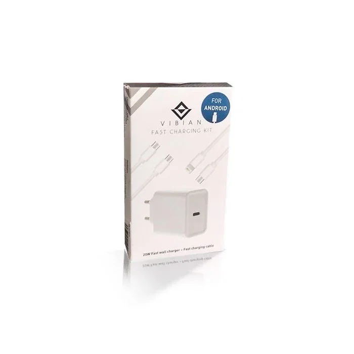 Vibian Cargador de Pared Carga Rápida 20W con 1 Puerto USB-C, Incluye Cable, Para Android, Modelo Dual Voltaje