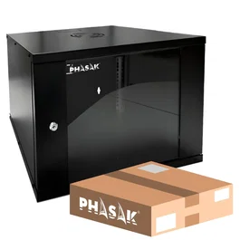 Phasak PHO 2009D Armario Rack Mural Desmontado, Negro, 9U, 19" (530x400x358 mm), con Puerta de Cristal Templado y Cerradura