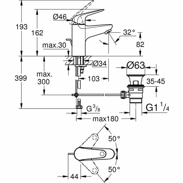 Grohe Mezclador monomando de lavabo Swift 24316001 Cromo Talla S Grohe Mezclador monomando de lavabo Swift 24316001 Cromo Talla S