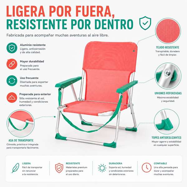 JugaToys Silla de playa de aluminio coral con asas