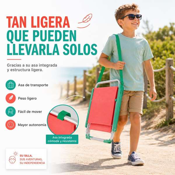 JugaToys Silla de playa de aluminio coral con asas