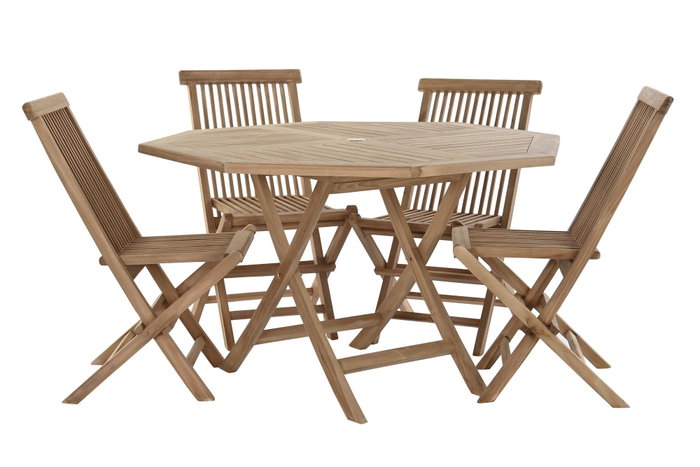 DKD Home Decor Set de Comedor de Teca con Mesa y 4 Sillas Plegables