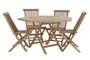 DKD Home Decor Set de Comedor de Teca con Mesa y 4 Sillas Plegables