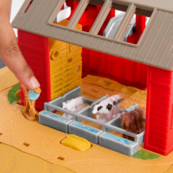 Matchbox Hry42 Granja Con Cosechas Action Drivers Playset con Sonidos Reales, Tractor 1:64 y 3 Animales Desmontables | Edad +3 años