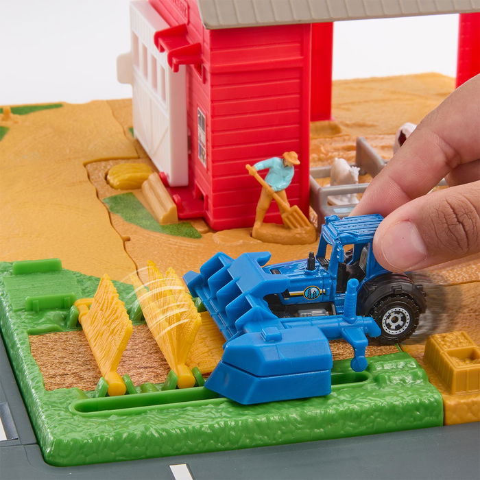 Matchbox Hry42 Granja Con Cosechas Action Drivers Playset con Sonidos Reales, Tractor 1:64 y 3 Animales Desmontables | Edad +3 años