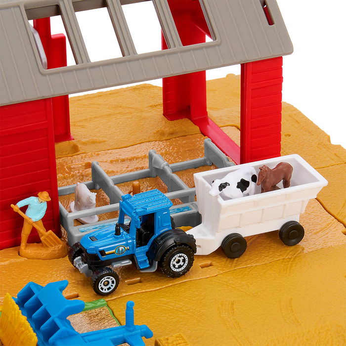 Matchbox Hry42 Granja Con Cosechas Action Drivers Playset con Sonidos Reales, Tractor 1:64 y 3 Animales Desmontables | Edad +3 años