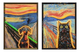 DKD Home Decor Cuadro LED Lienzo Gato y Perro Surtido de 2
