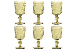 DKD Home Decor Set de 6 Copas de Cristal de 310 ml Relieve Verde