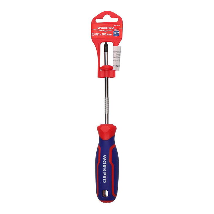 Workpro Destornillador Pozidriv PZ1 x 100 mm Mango Ergonómico Cromo-Vanadio Punta Magnética Negra