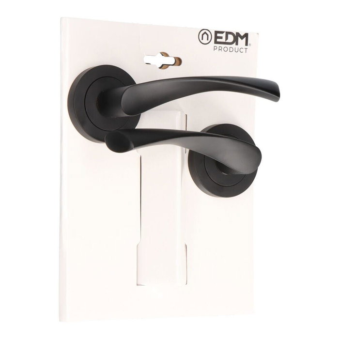 EDM Juego Roseta Modelo 707, Aluminio Acabado Negro, Ø65 x 120 mm con Tornillos Incluidos