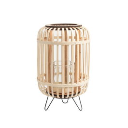 DKD Home Decor Portavelas de Bambú, Metal y Cristal Natural