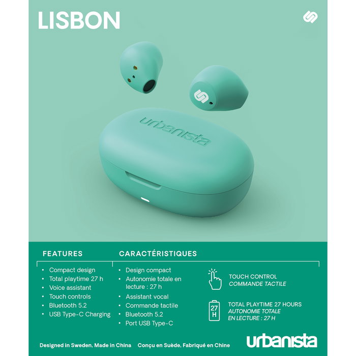 Urbanista Auriculares True Wireless Inalámbricos Lisbon - 9h Autonomía - Carga USB-C - Bluetooth 5.2 - Compatibles iOS/Android