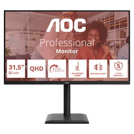 AOC Q32E4U Monitor Gaming 31.5" IPS 2560x1440 QHD 100Hz 4ms 350cd/m² HDR 2xHDMI 2.1 DisplayPort 1.4 USB Hub Negro - 5 Años Garantía