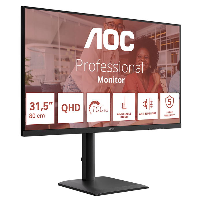 AOC Q32E4U Monitor Gaming 31.5" IPS 2560x1440 QHD 100Hz 4ms 350cd/m² HDR 2xHDMI 2.1 DisplayPort 1.4 USB Hub Negro - 5 Años Garantía