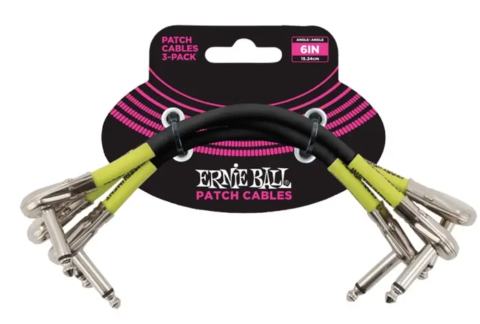 Ernieball Cable Interlink Jack a Jack Angulo Plano 15.24 cm Negro - Pack de 3