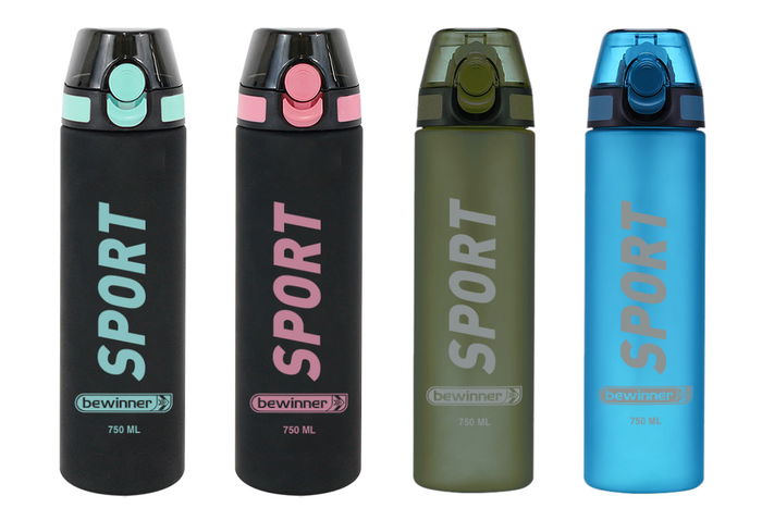Bewinner Botella Sport Agua 750 ml. Dimensiones: Alto 26,2 cm, Ancho 7,1 cm, Largo 7,8 cm. (12 Unidades)