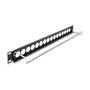 DeLOCK Panel de Conexión D-Typ de 19 Pulgadas, Patchpanel con Entlastungsschiene, 16 Puertos, 1U, Negro, Montaje en Rack, 78.1 mm